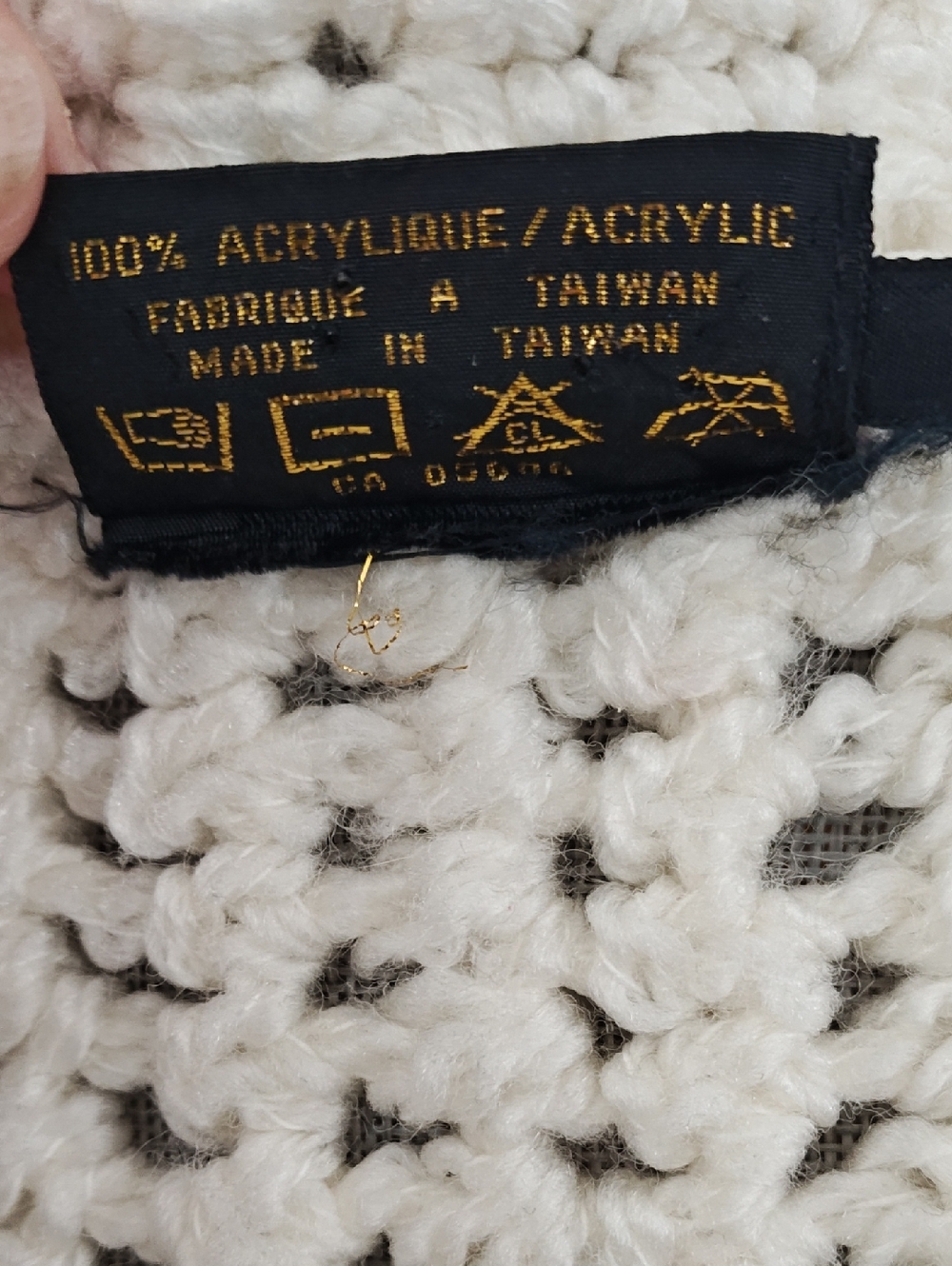 Vintage Puff Pom Pom Chunky Knit Zip Up Sweater Cream Grey Small - Picture 7 of 7